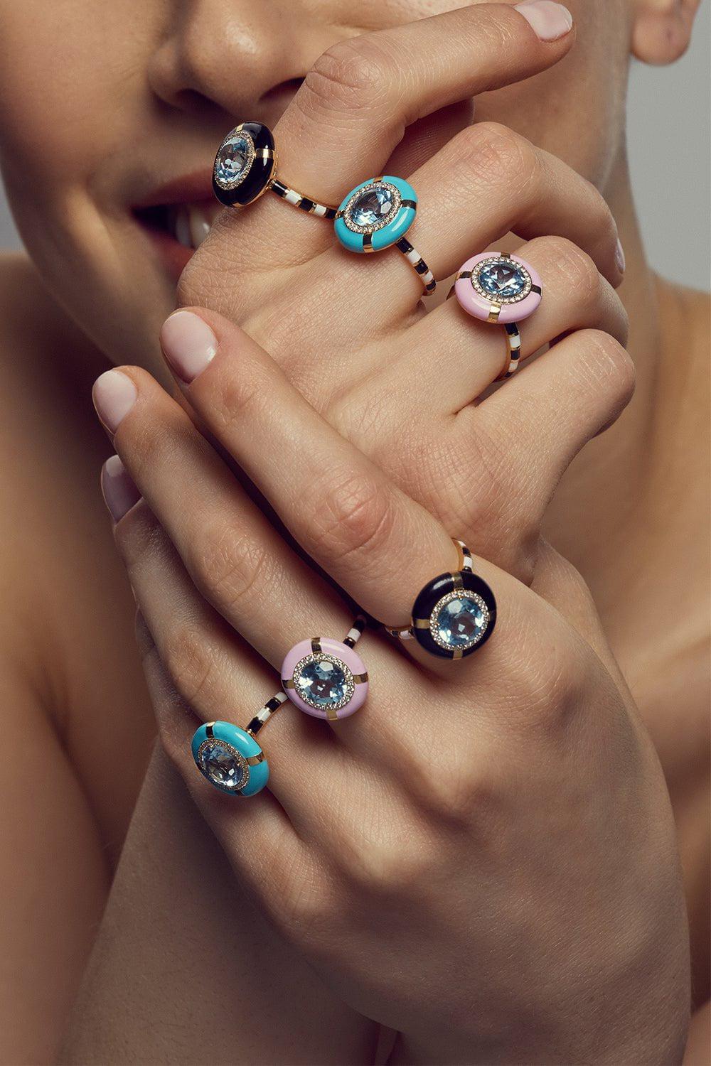 NEVERNOT-Blue Topaz "Show N' Tell" Ready To Celebrate Ring-YELLOW GOLD