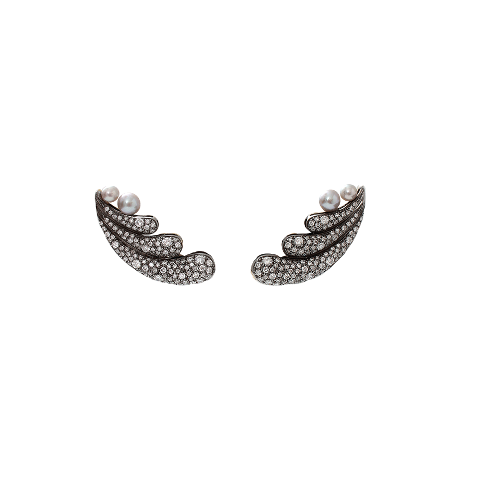 NICHOLAS LIU-Cosmos Grey Pearl Earrings-BLACK GOLD