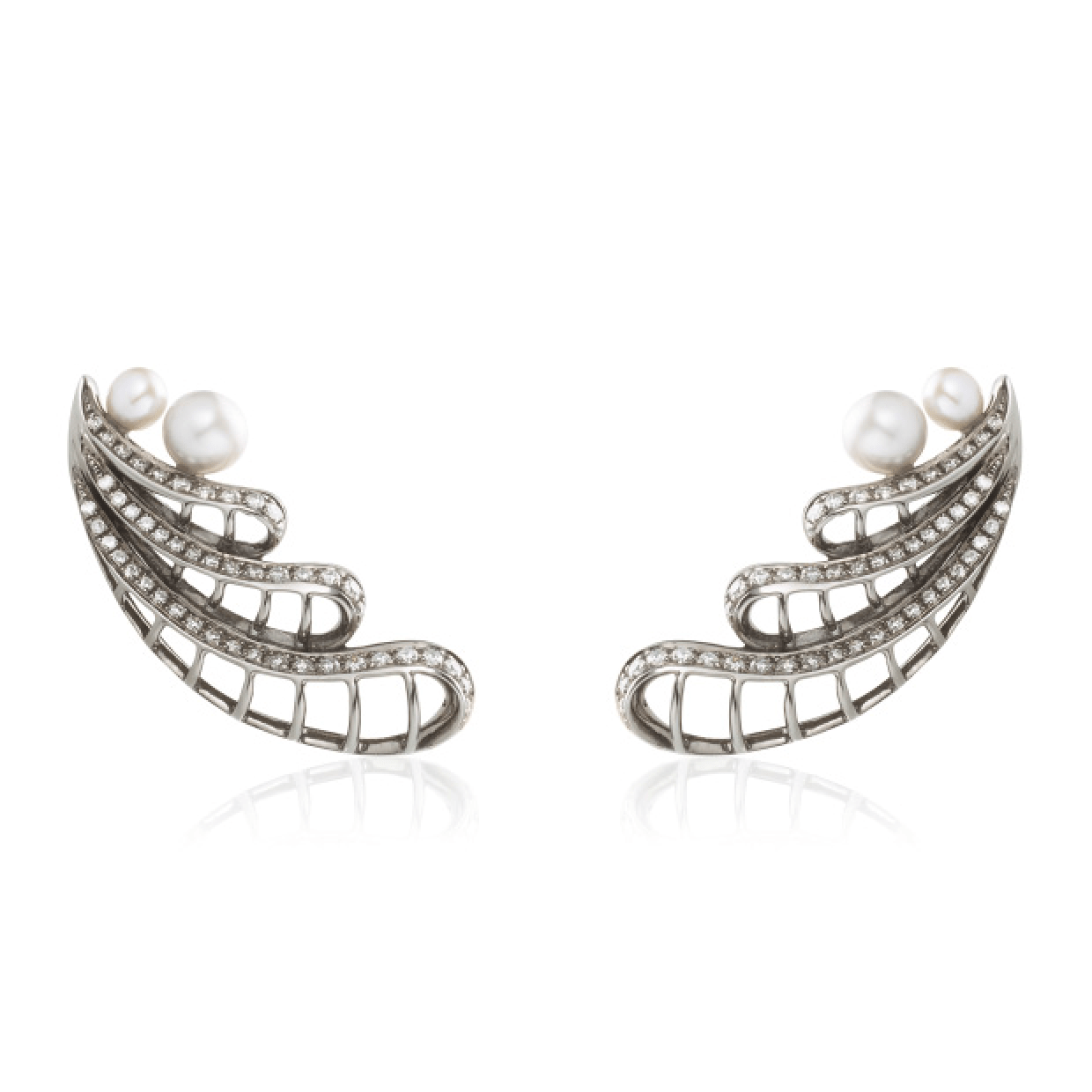 NICHOLAS LIU-Pegasus Grey Pearl Earrings-WHITE GOLD