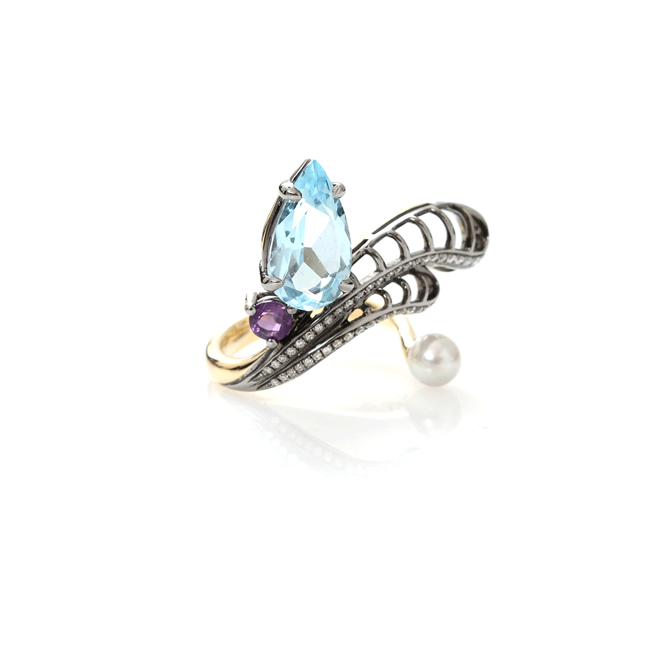 NICHOLAS LIU-Daedalus Blue Topaz Ring-YELLOW GOLD