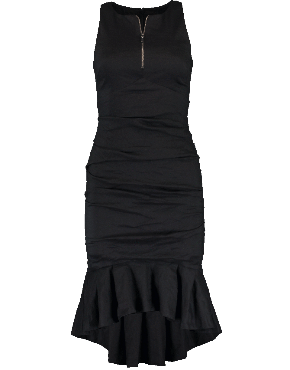 NICOLE MILLER-Cotton Metal Zip Ruffle Hem Dress-