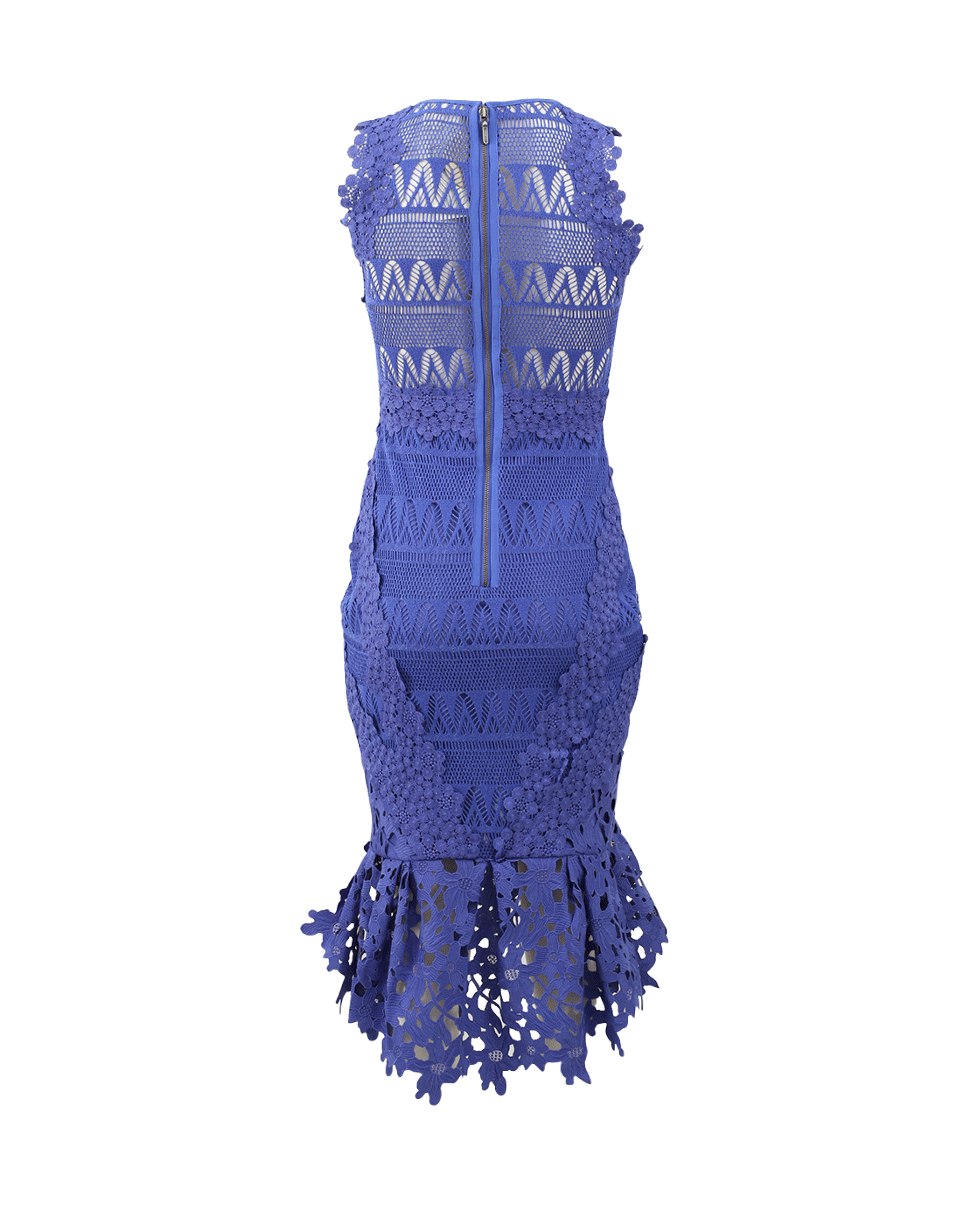 NICOLE MILLER-Lace Combo V-Neck Dress-BLUE
