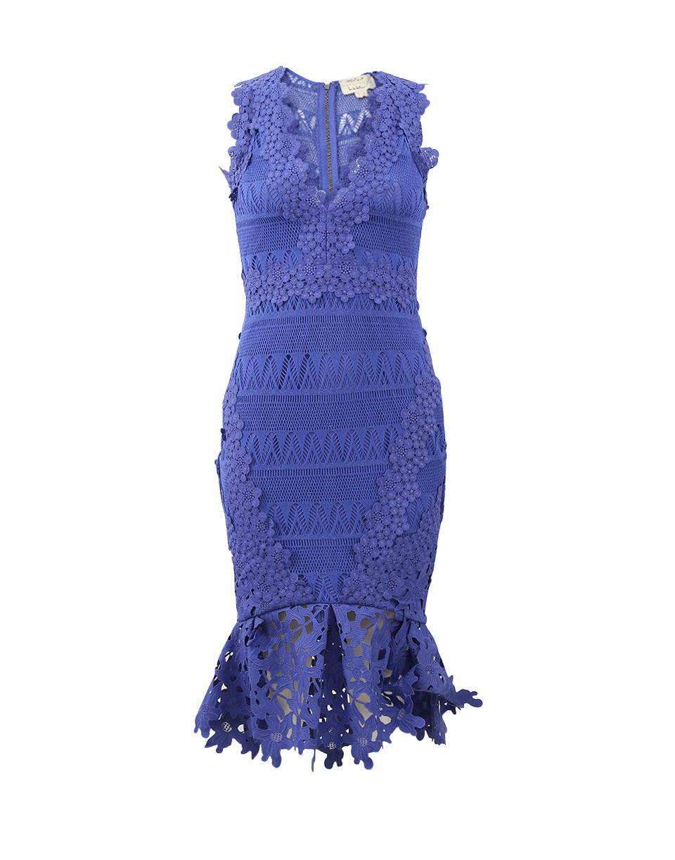 NICOLE MILLER-Lace Combo V-Neck Dress-BLUE