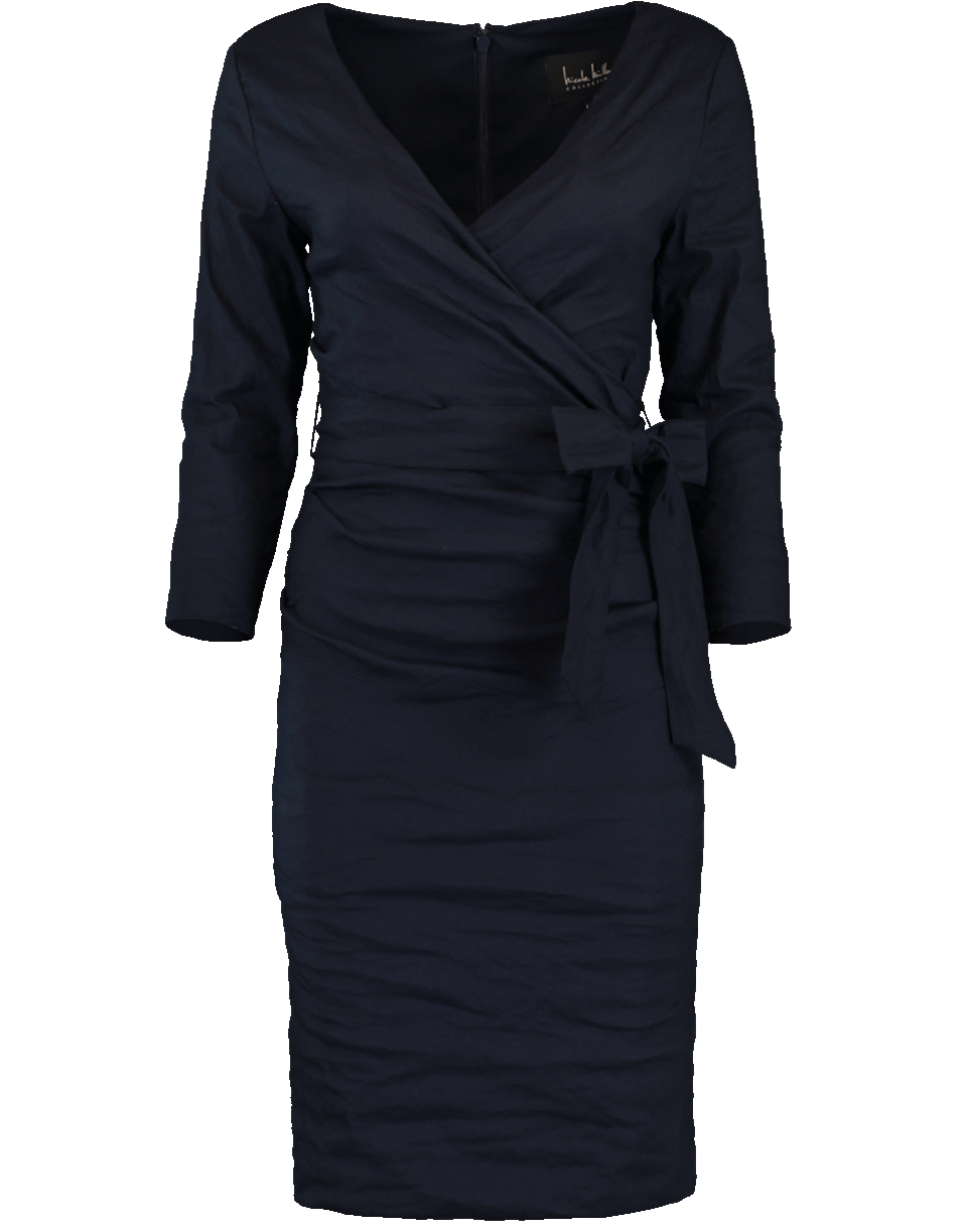 NICOLE MILLER-Solid Cotton Metal Wrap Dress-