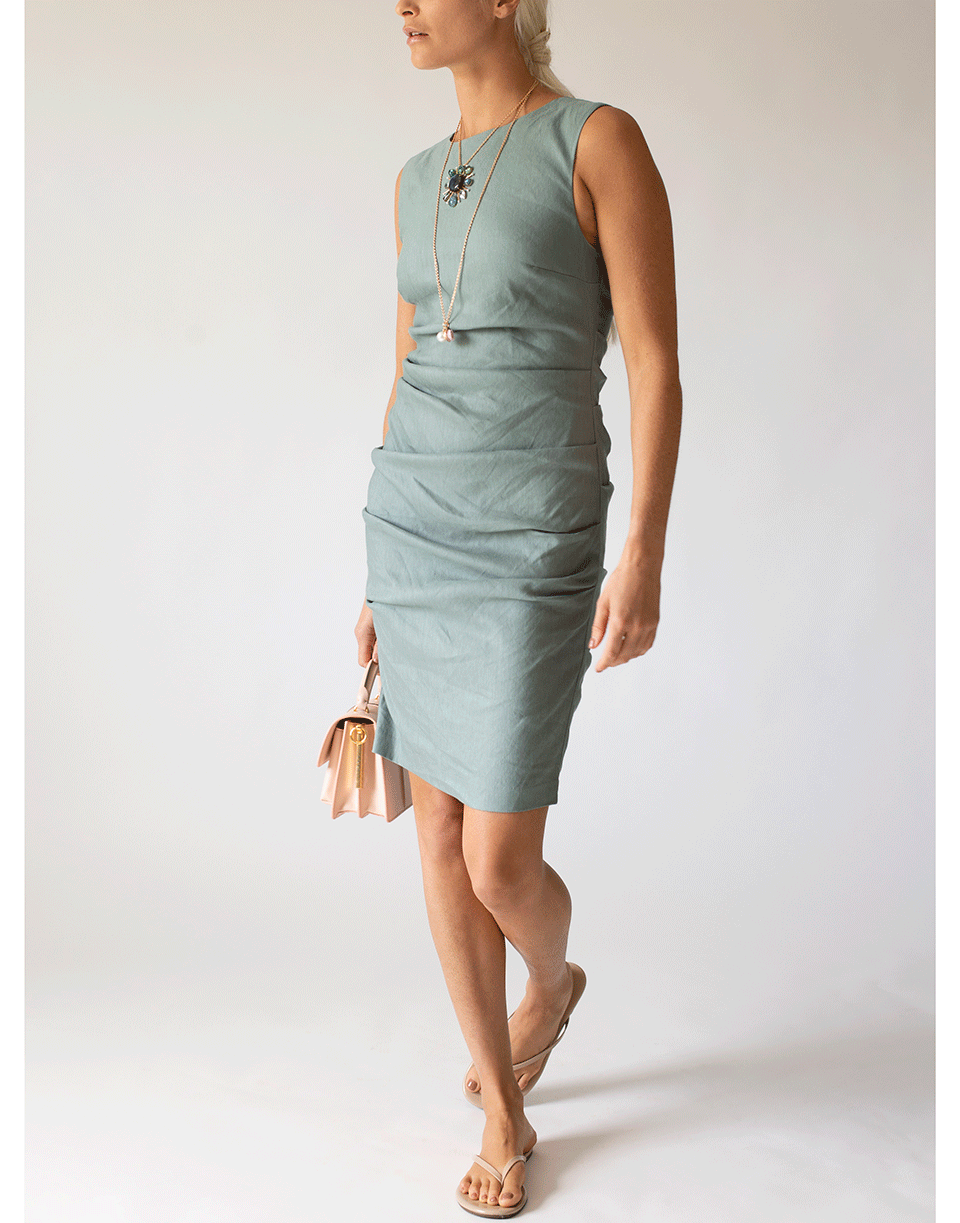 NICOLE MILLER-Sage Stretch Linen Lauren Dress-