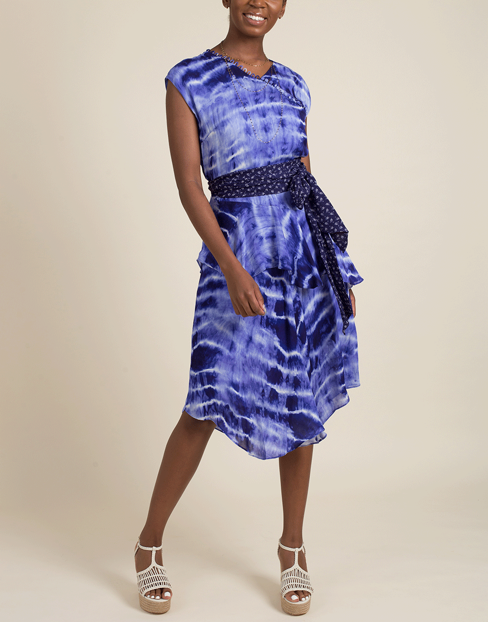 NICOLE MILLER-Watercolor Tie Dye High Neck Midi Dress-