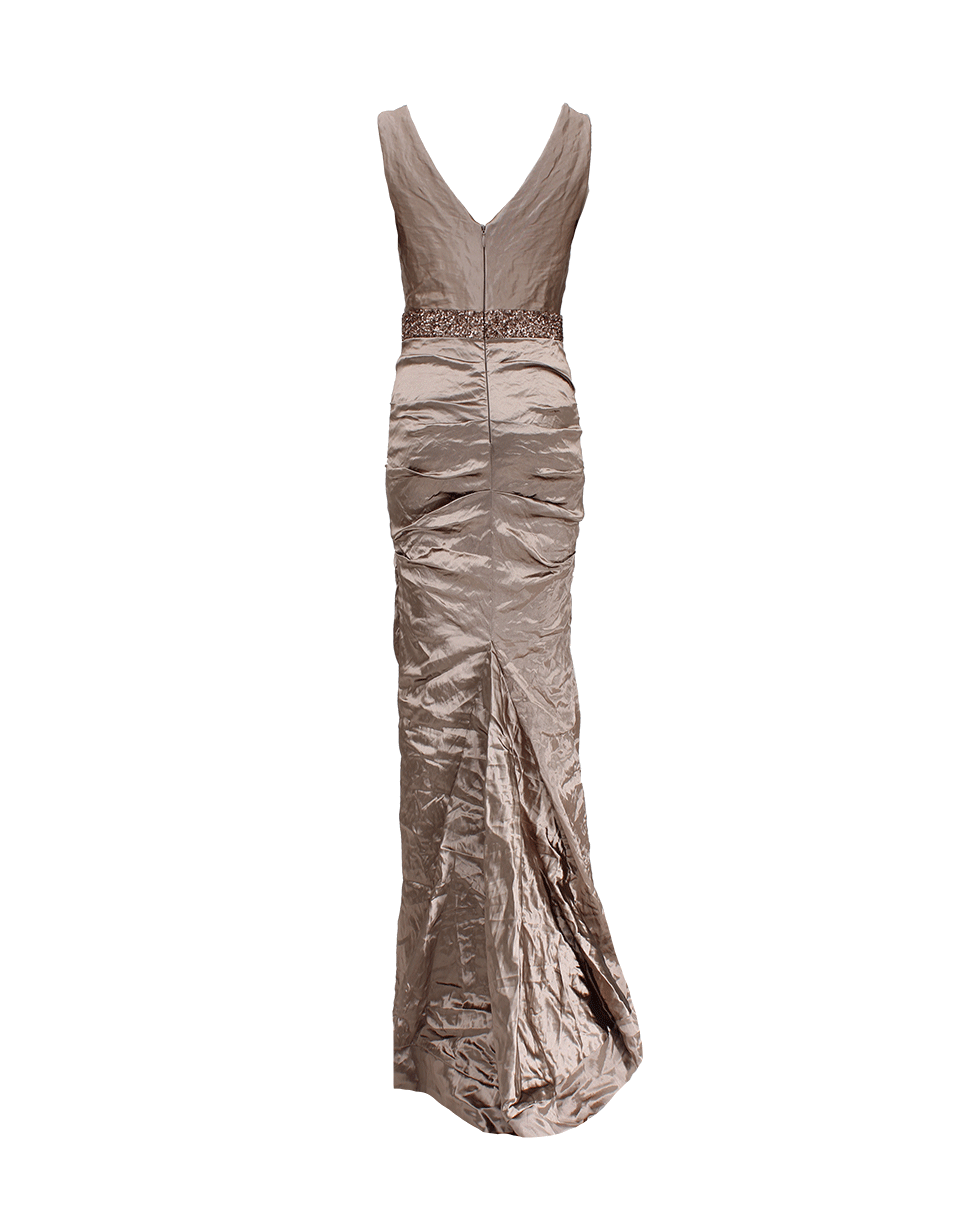 NICOLE MILLER-Sleeveless Embellished Waist Band Gown-