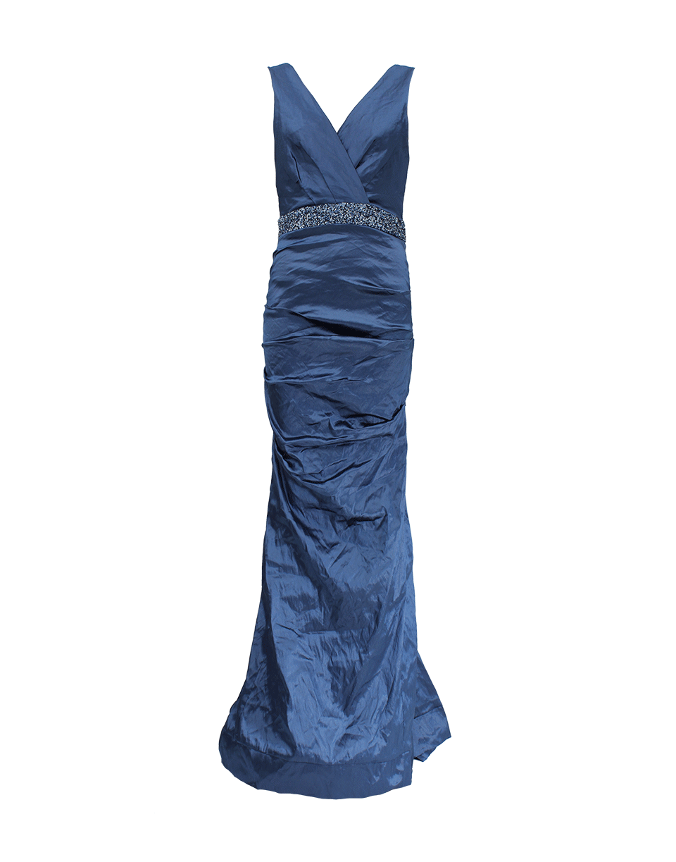 NICOLE MILLER-Sleeveless Embellished Waist Band Gown-
