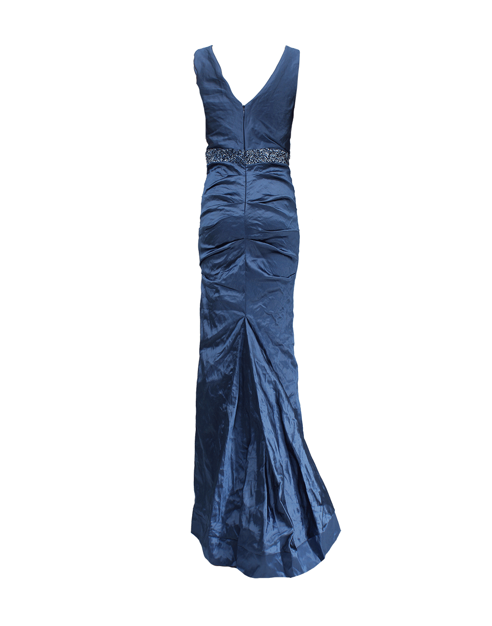 NICOLE MILLER-Sleeveless Embellished Waist Band Gown-