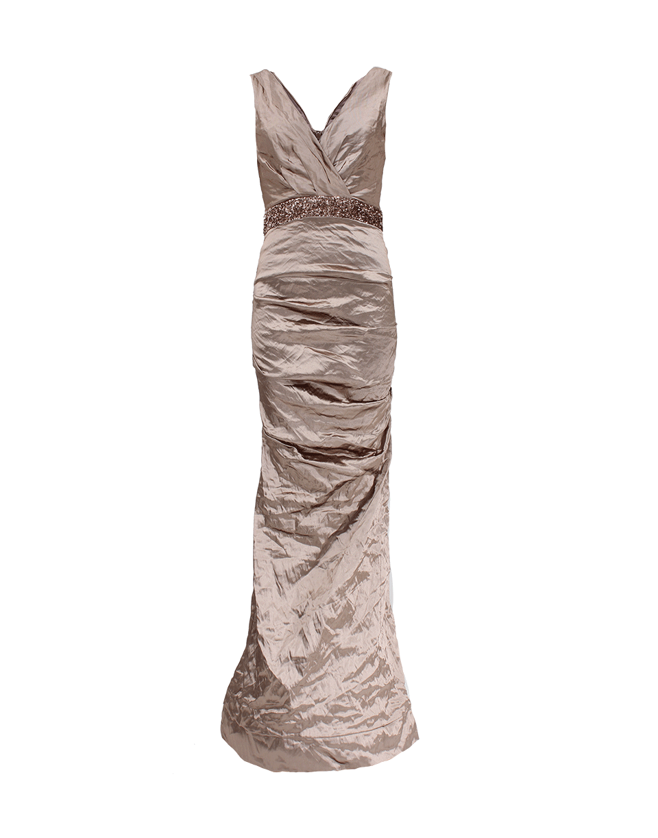 NICOLE MILLER-Sleeveless Embellished Waist Band Gown-