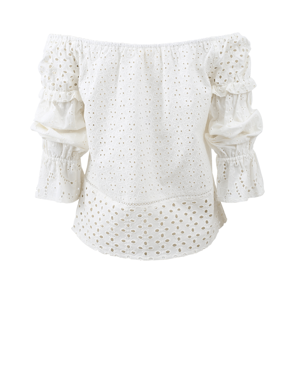 NICOLE MILLER-Off-The-Shoulder Eyelet Blouse-