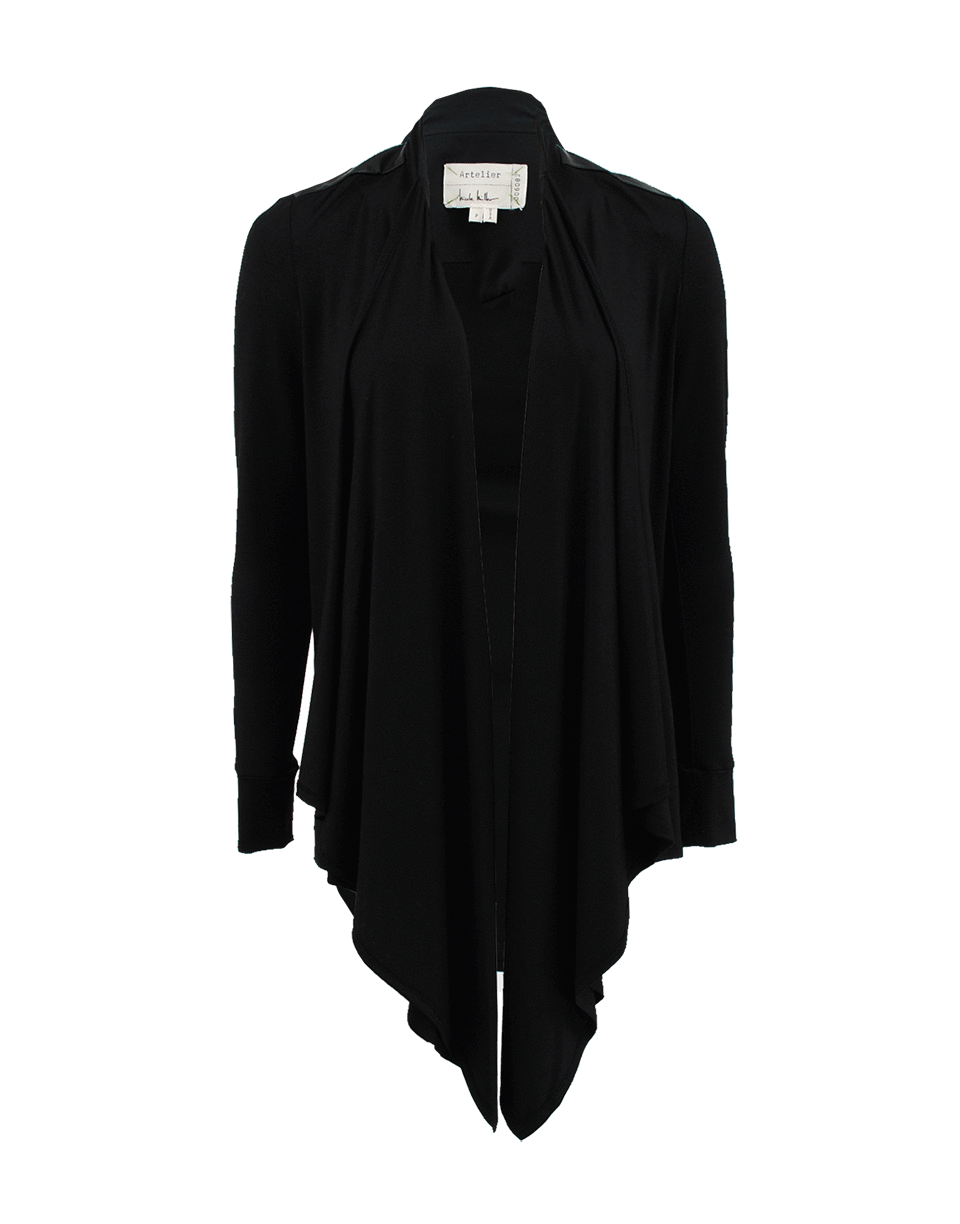 NICOLE MILLER-Long Sleeve Drape Leather Cardigan-