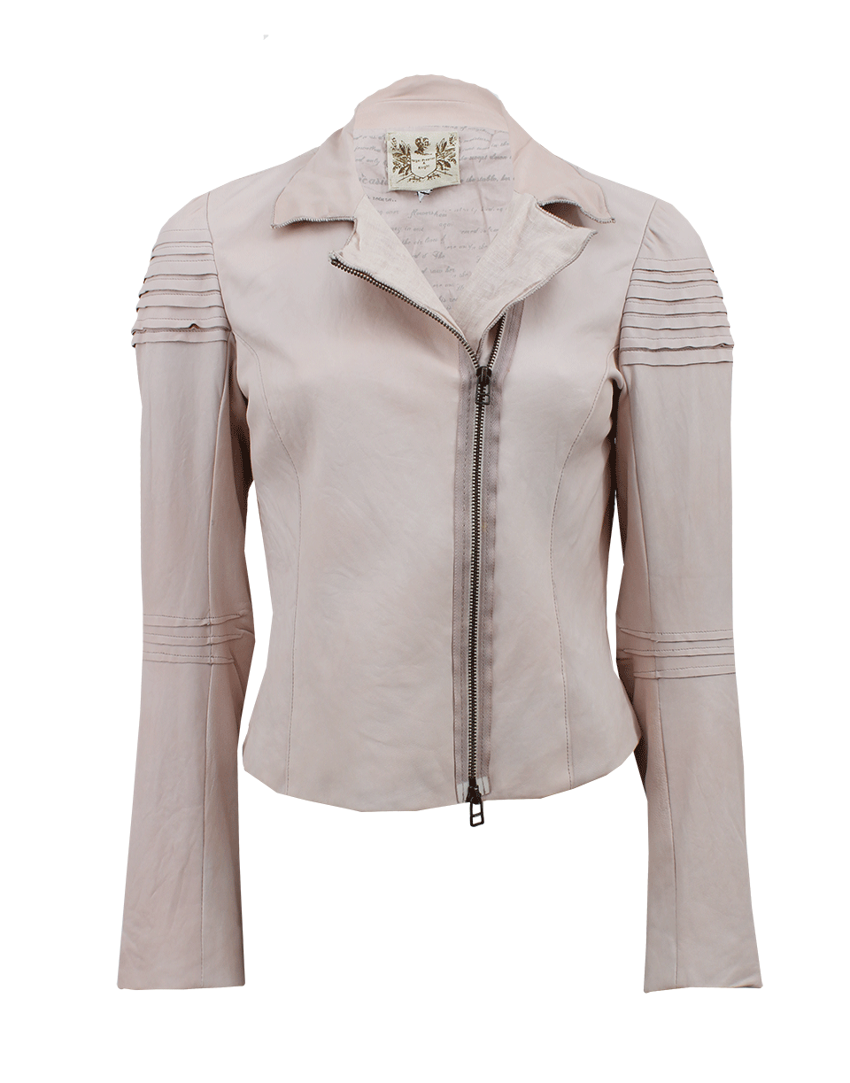NIGEL PRESTON & KNIGHT-Wire Biker Leather Jacket-PINK