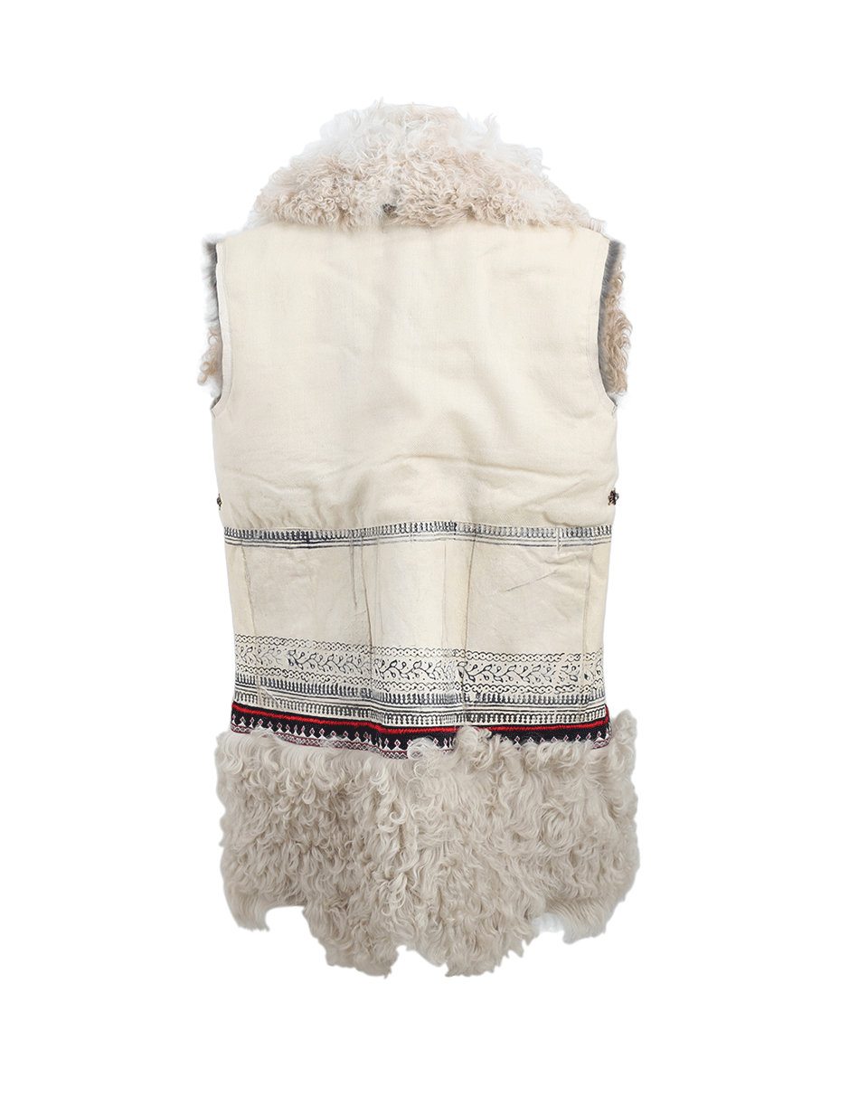 NIGEL PRESTON & KNIGHT-Long Rabbit Embroidered Gilet-NATURAL