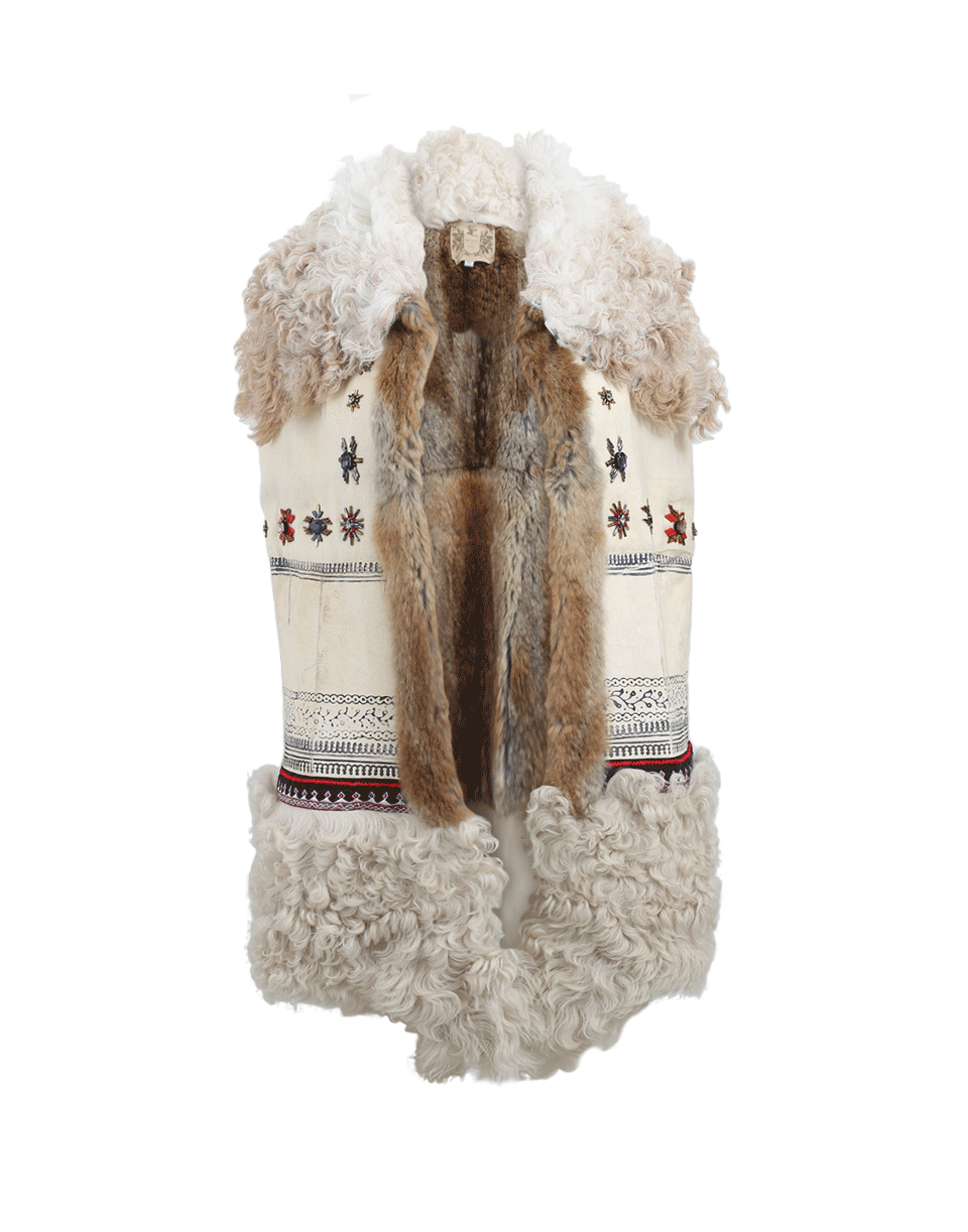 NIGEL PRESTON & KNIGHT-Long Rabbit Embroidered Gilet-NATURAL