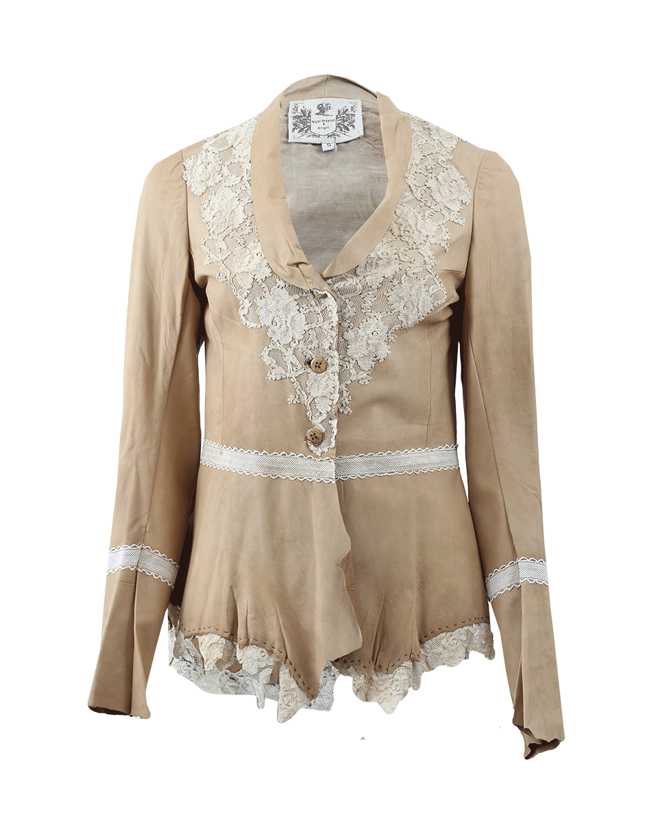 NIGEL PRESTON & KNIGHT-Lace Bib Leather Jacket-STONE