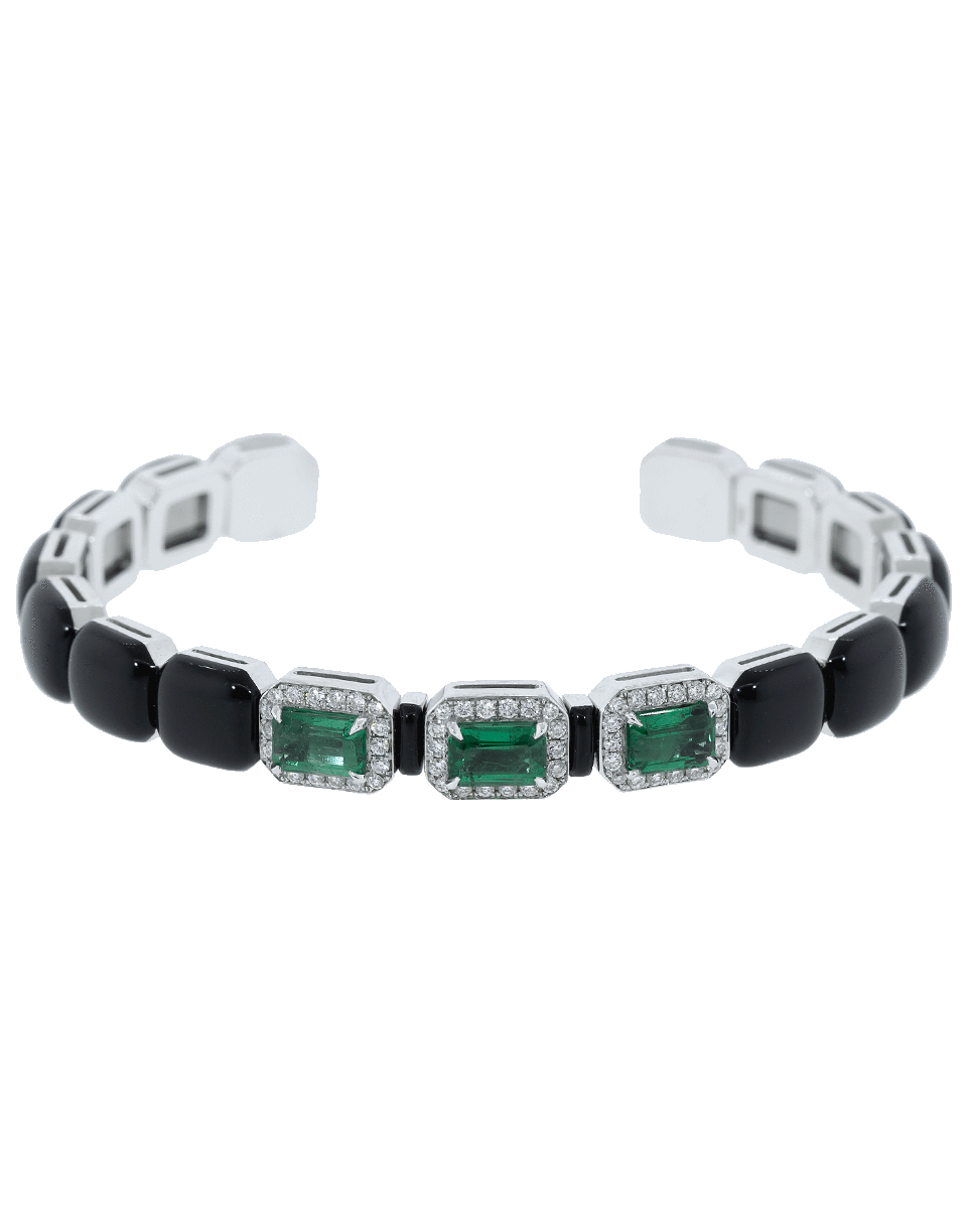 NIKOS KOULIS-Oui Emerald Black Enamel Bangle-WHITE GOLD