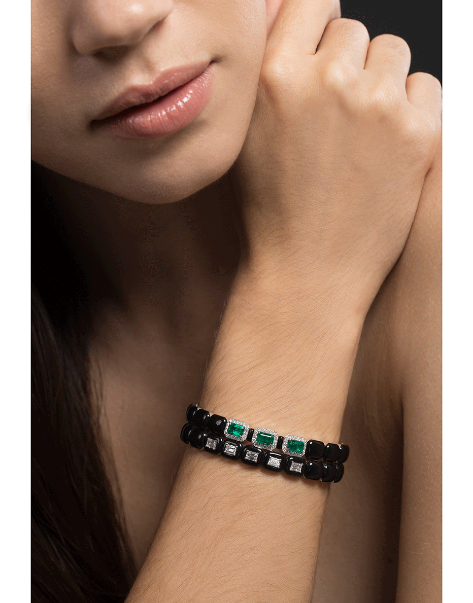 NIKOS KOULIS-Oui Emerald Cut Diamond and Black Enamel Cuff-WHITE GOLD
