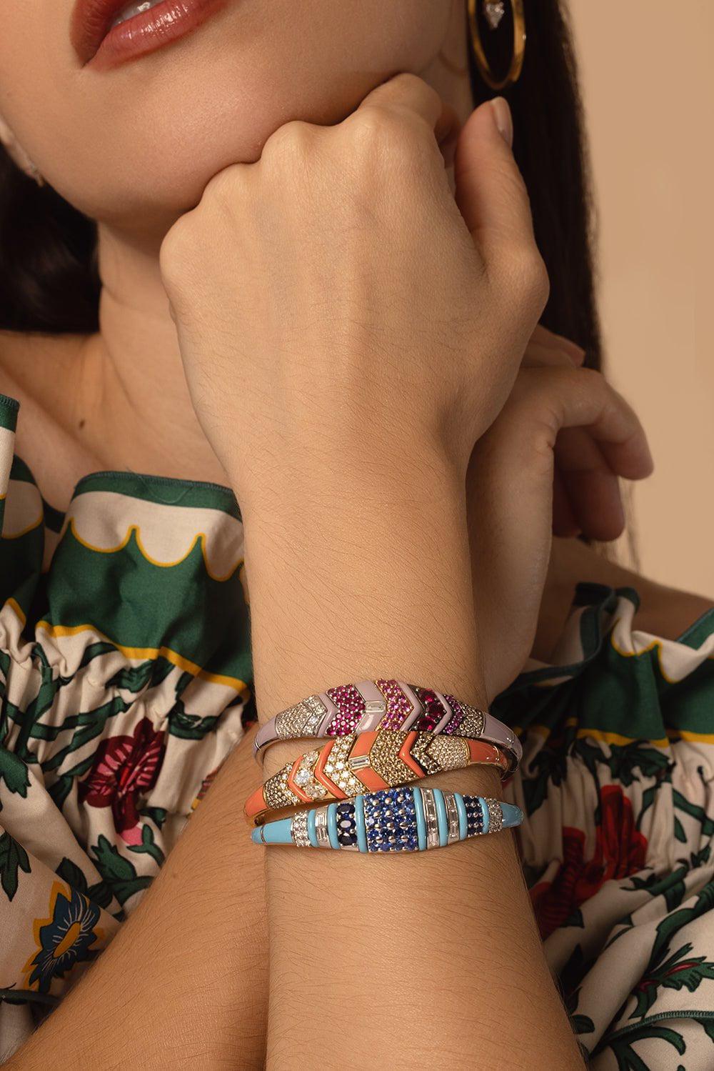 NIKOS KOULIS-Oui Pink Enamel Bracelet-WHITE GOLD