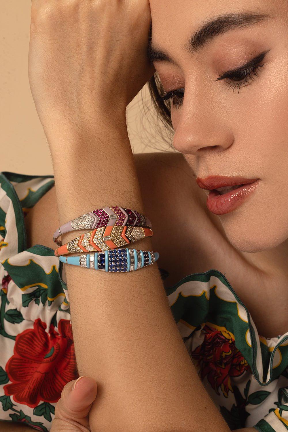 NIKOS KOULIS-Oui Pink Enamel Bracelet-WHITE GOLD