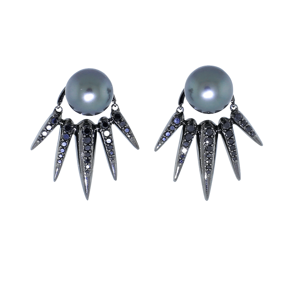 NIKOS KOULIS-Black Tahitian Pearl And Black Diamond Spectrum Earrings-BLACK GOLD