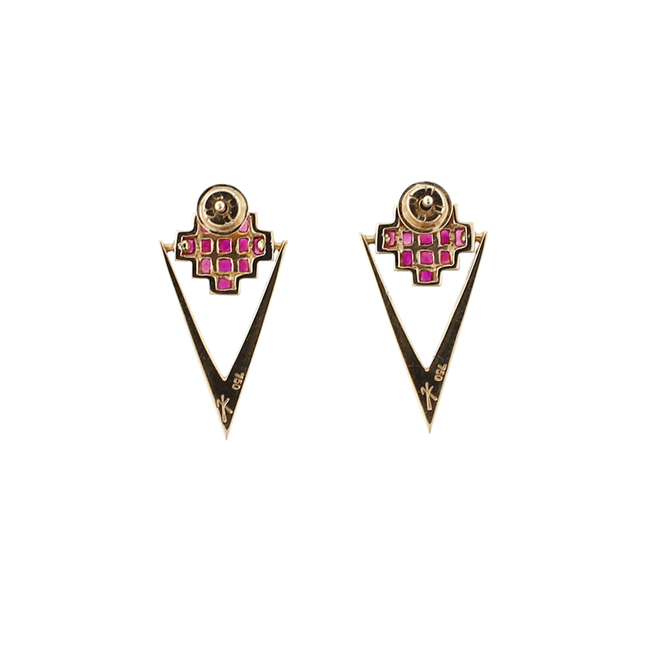 NIKOS KOULIS-Ruby And Cognac Diamond V Earrings-ROSE GOLD