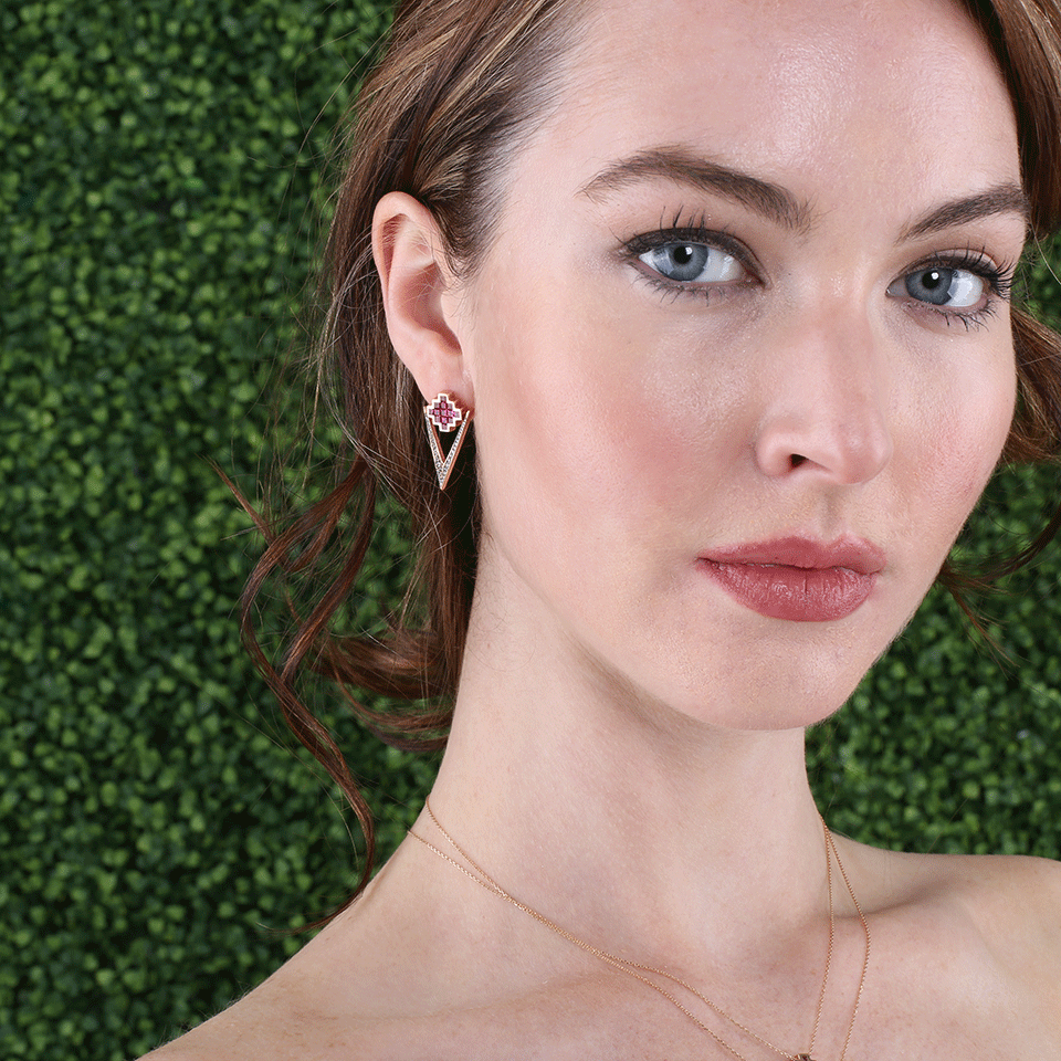 NIKOS KOULIS-Ruby And Cognac Diamond V Earrings-ROSE GOLD