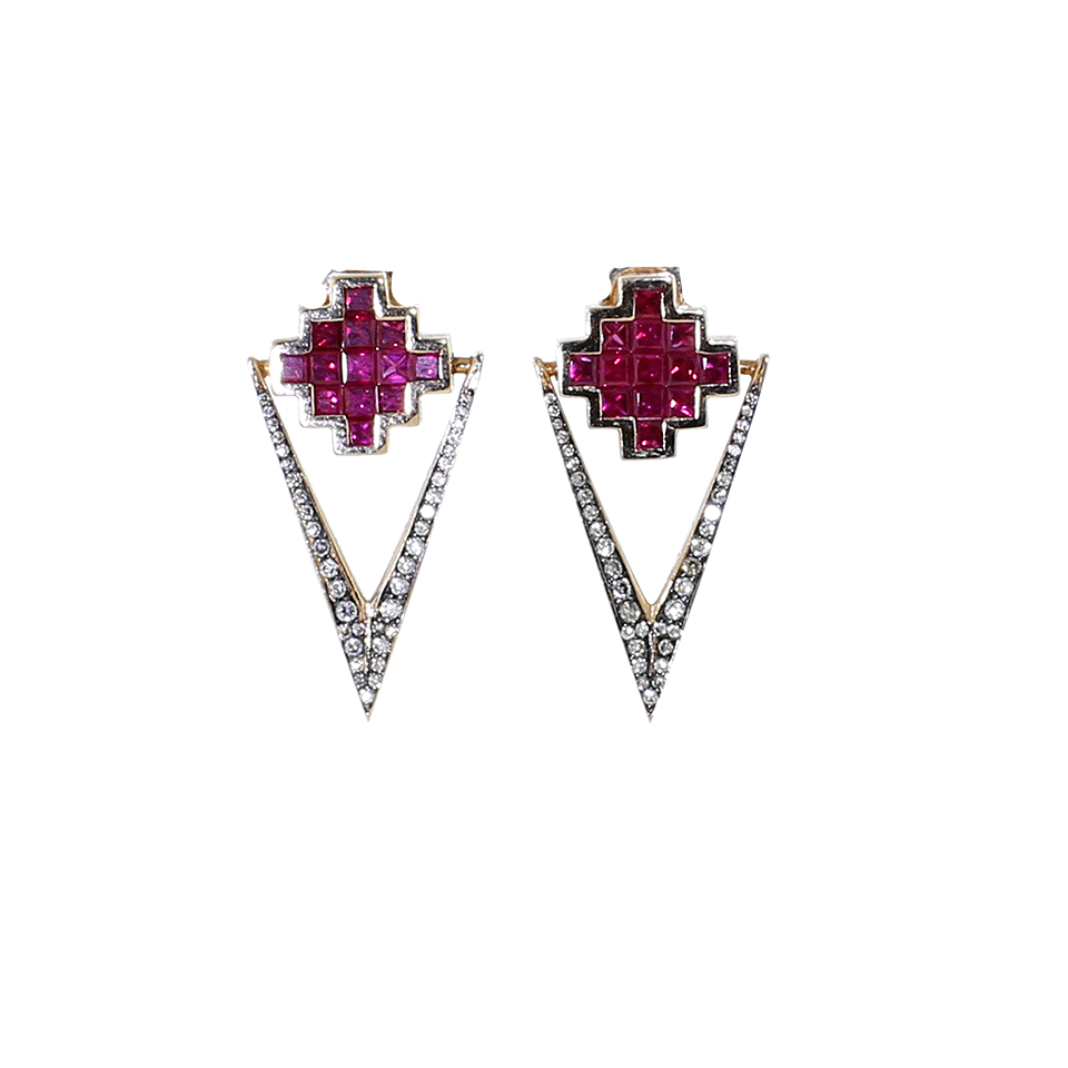 NIKOS KOULIS-Ruby And Cognac Diamond V Earrings-ROSE GOLD