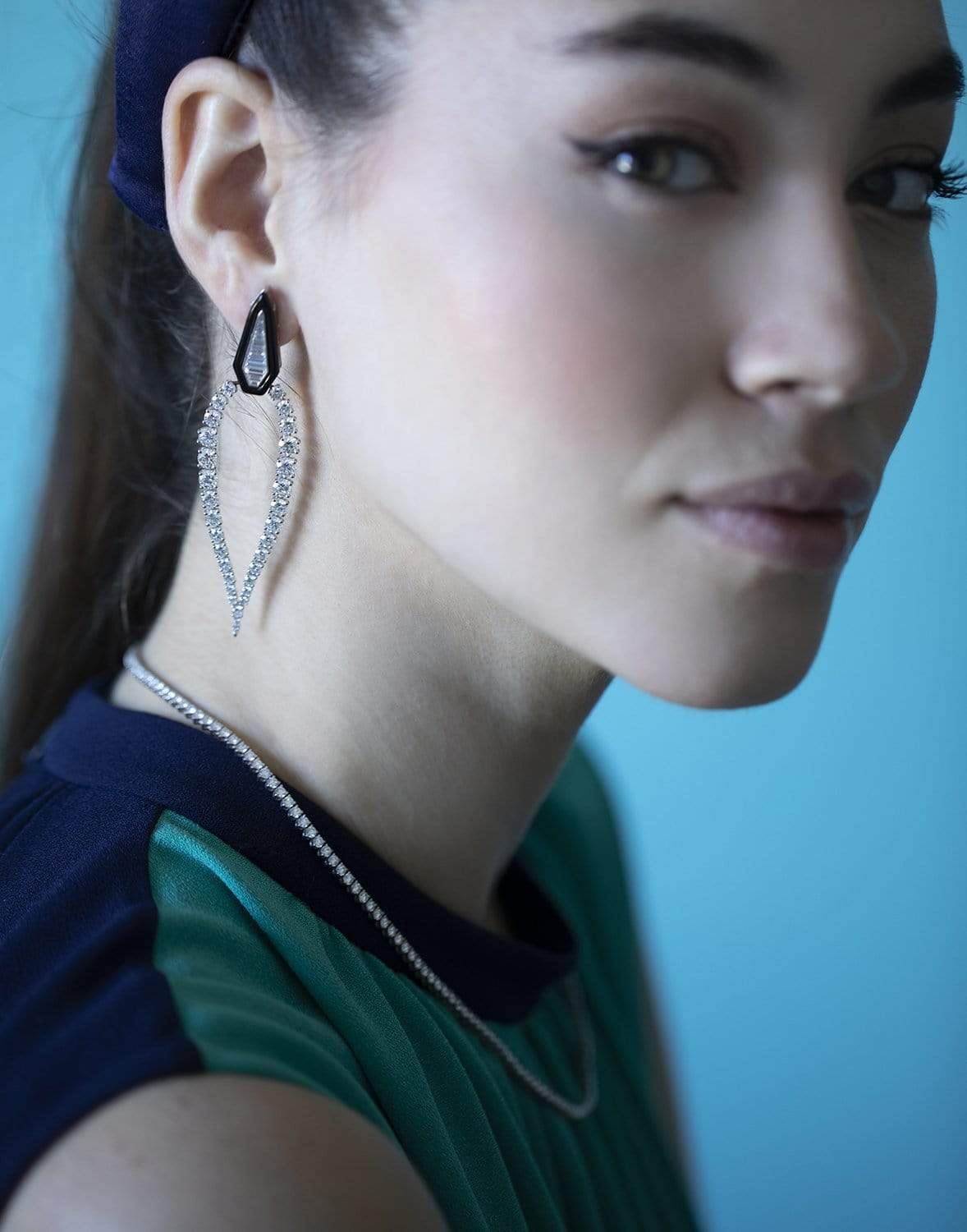 NIKOS KOULIS-Oui Diamond and Black Enamel Earrings-WHITE GOLD