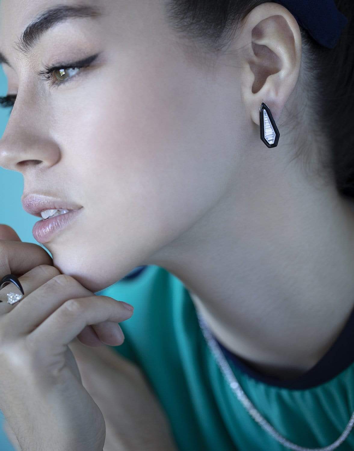 NIKOS KOULIS-Oui Diamond and Black Enamel Earrings-WHITE GOLD