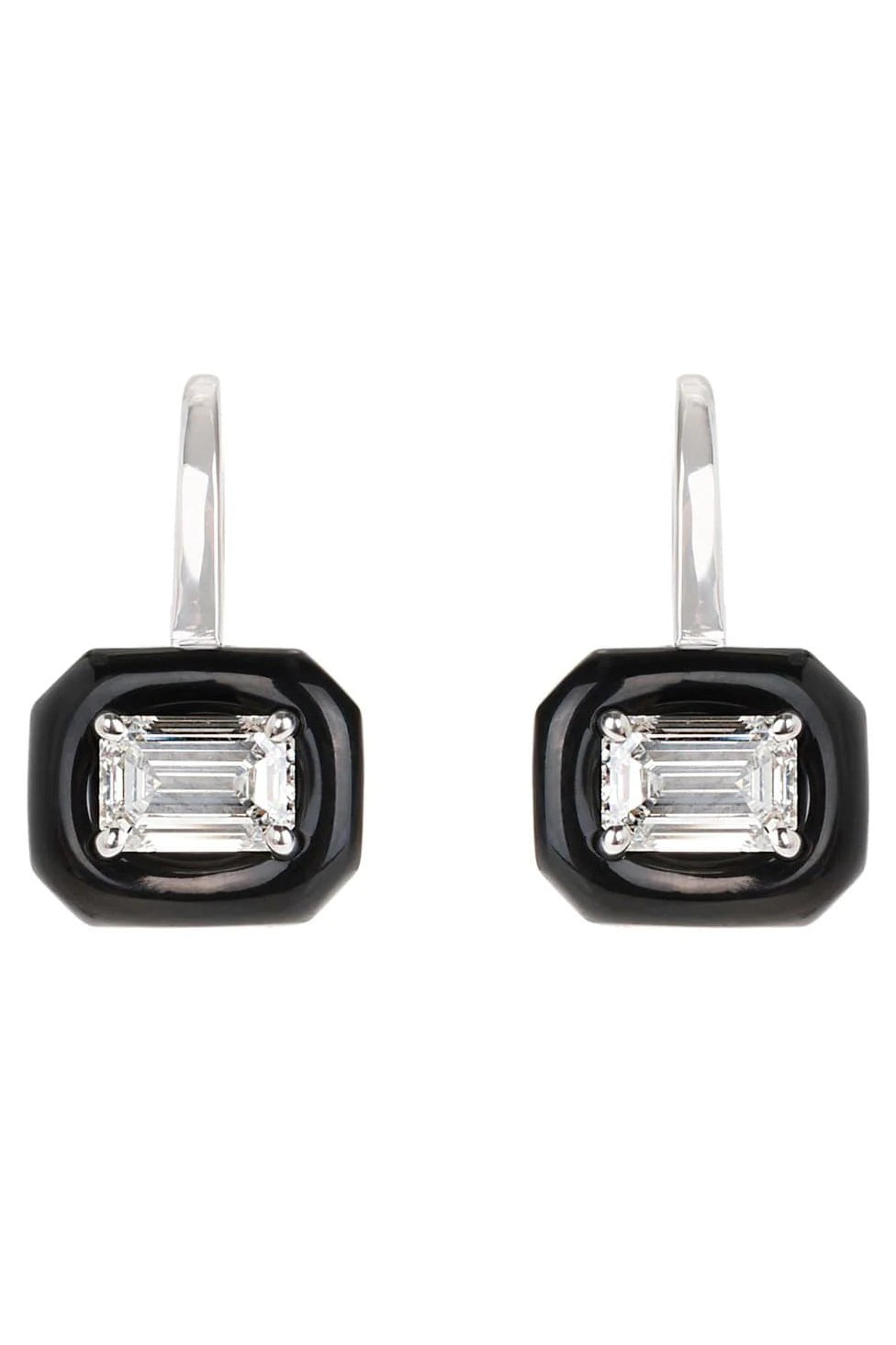 NIKOS KOULIS-Oui Diamond and Black Enamel Earrings-WHITE GOLD