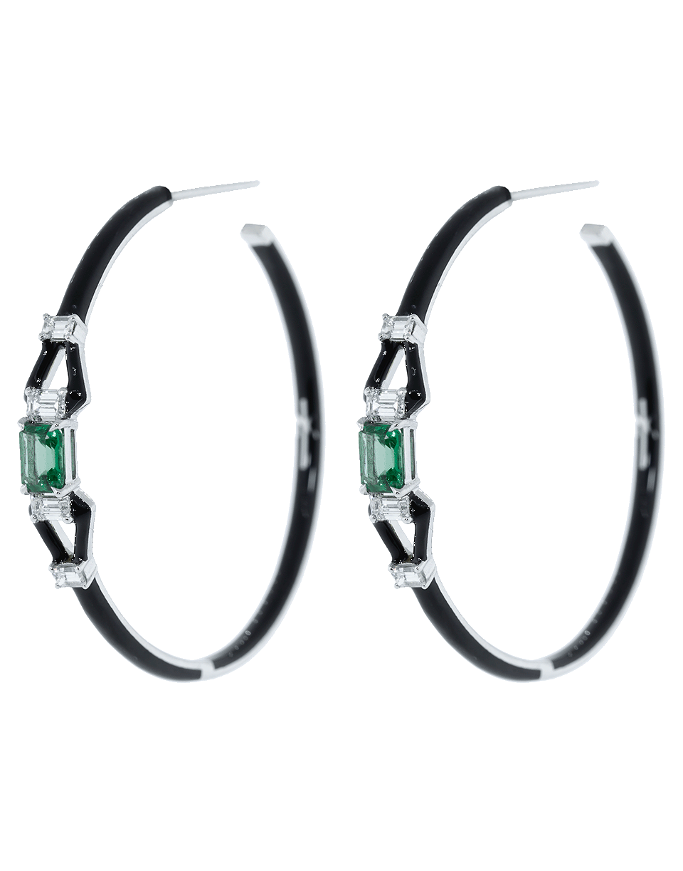 NIKOS KOULIS-Oui Emerald and Black Enamel Hoops-WHITE GOLD