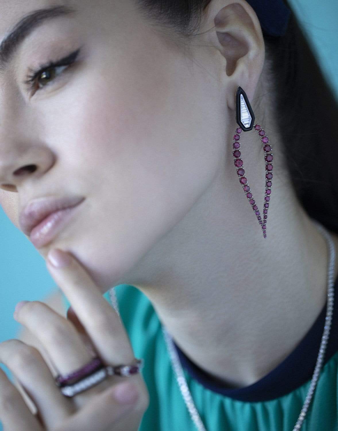NIKOS KOULIS-Ruby and Diamond Oui Earrings-WHITE GOLD