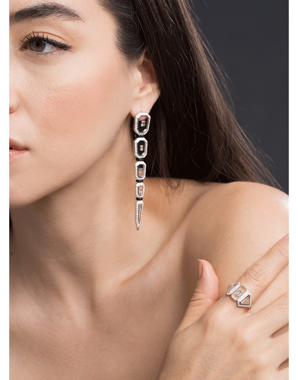 NIKOS KOULIS-Universe Diamond Drop Earrings-WHITE GOLD