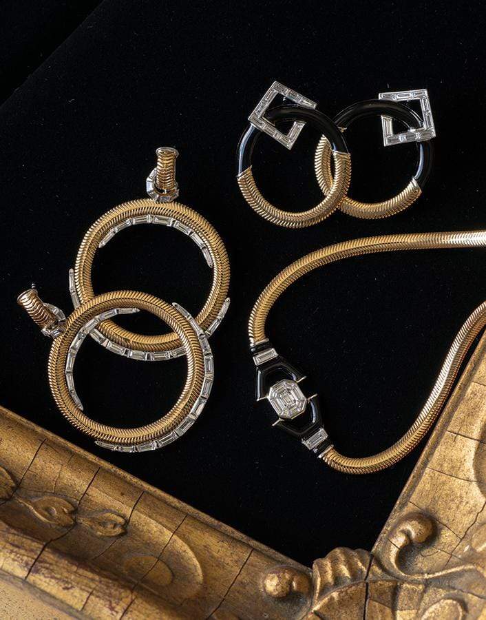 NIKOS KOULIS-Baguette Diamond Hoop Earrings-YELLOW GOLD