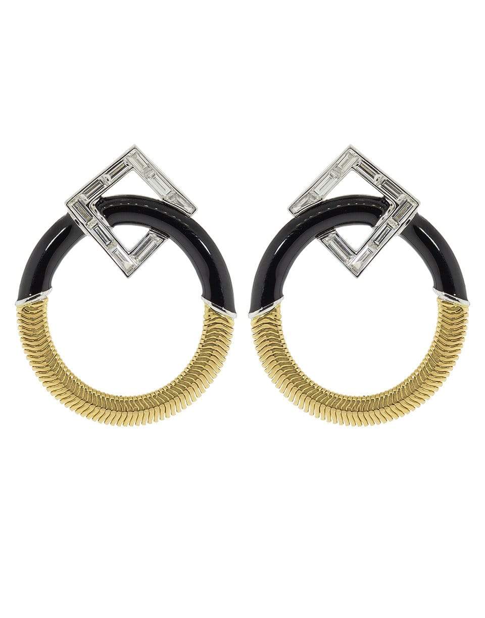 NIKOS KOULIS-Diamond and Black Enamel Hoops-YELLOW GOLD