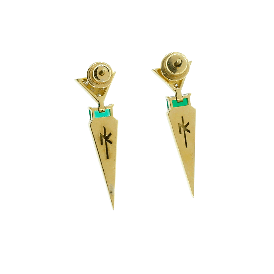 NIKOS KOULIS-Emerald And Diamond V Earrings-YELLOW GOLD