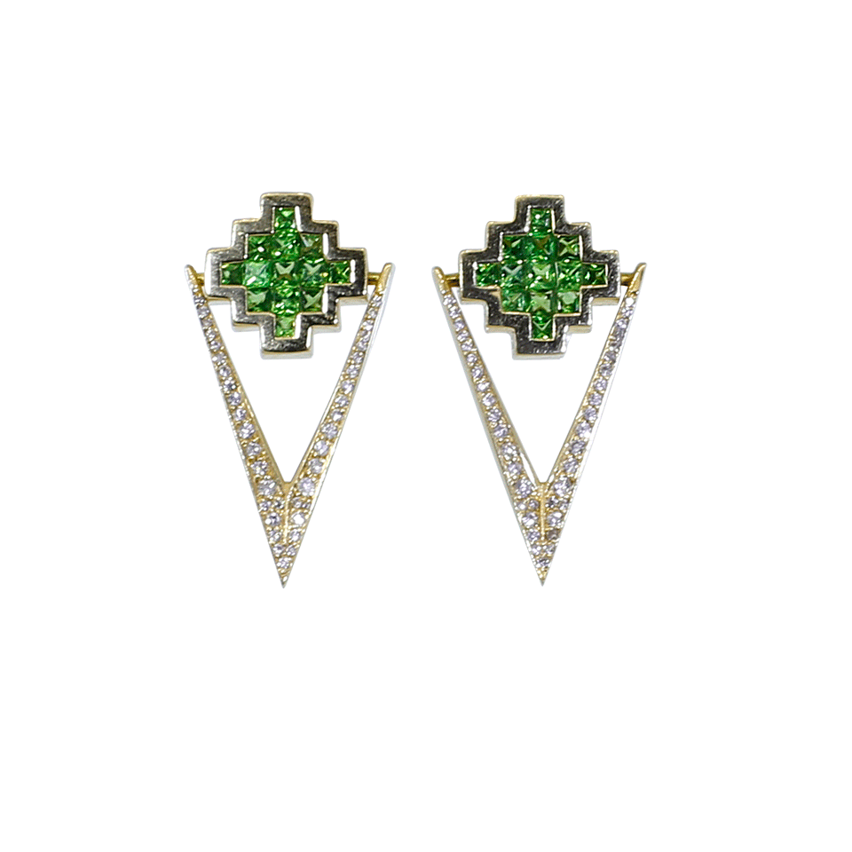 NIKOS KOULIS-Tsavorite And Cognac Diamond V Earrings-YELLOW GOLD