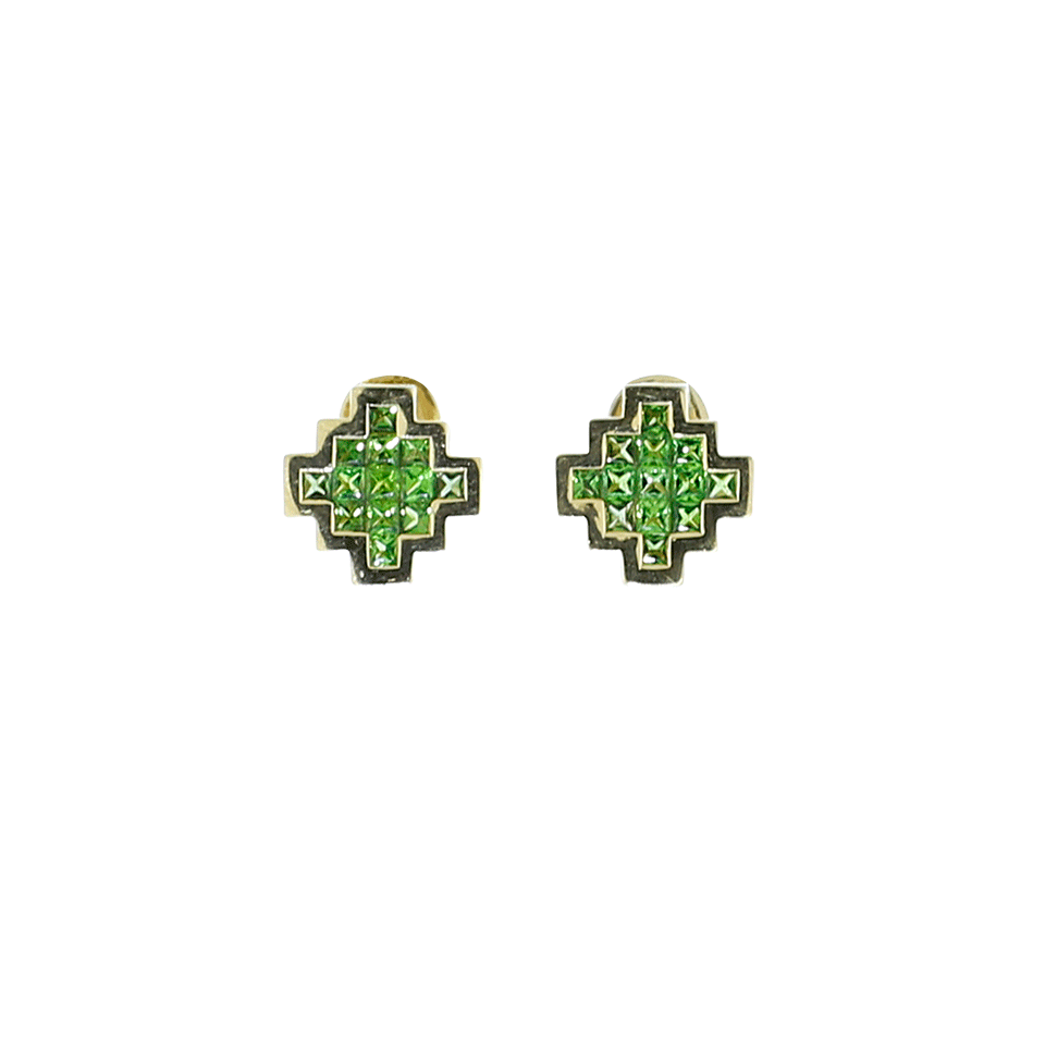 NIKOS KOULIS-V Tsavorite Earrings-YELLOW GOLD