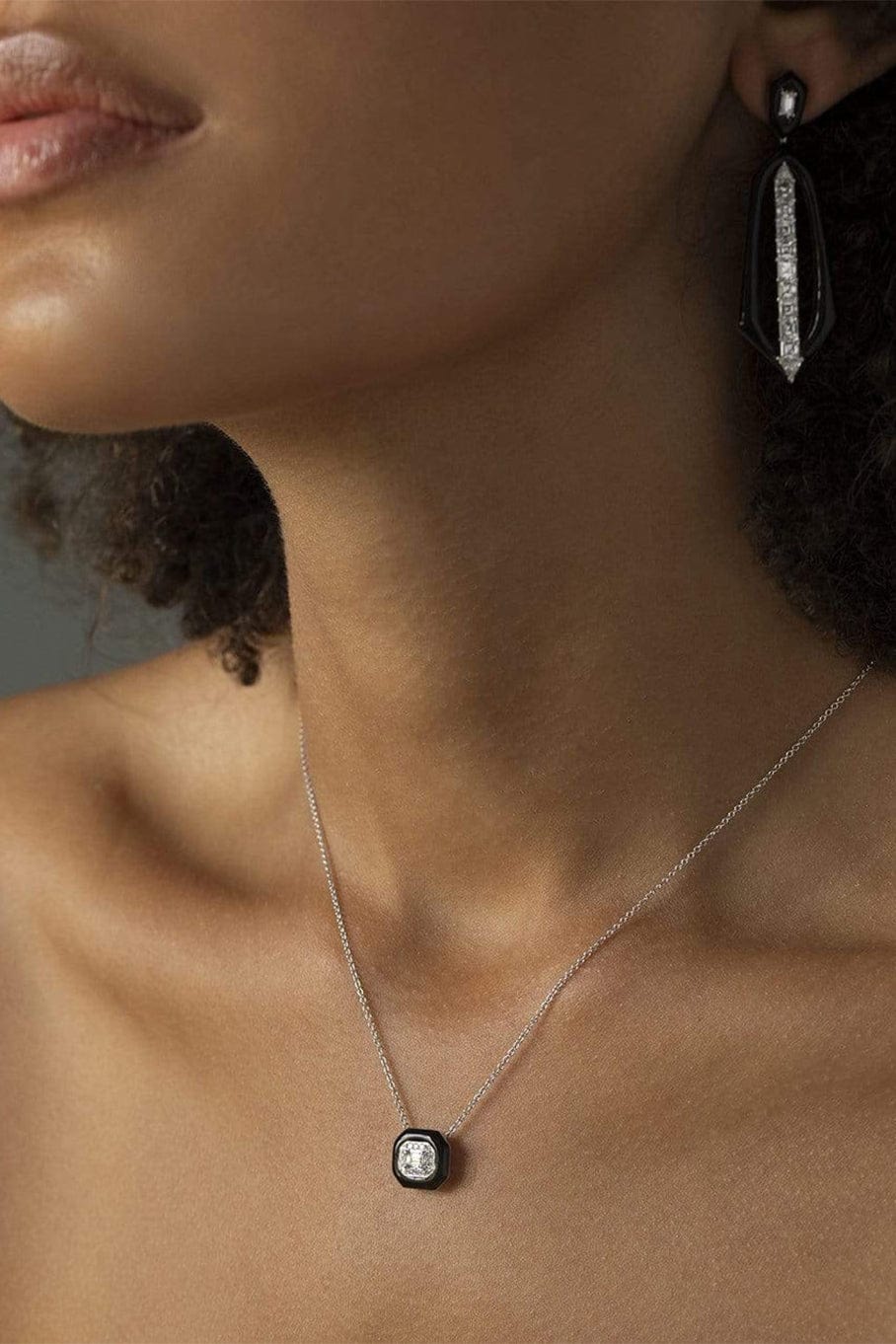 NIKOS KOULIS-Oui Diamond and Black Enamel Necklace-WHITE GOLD