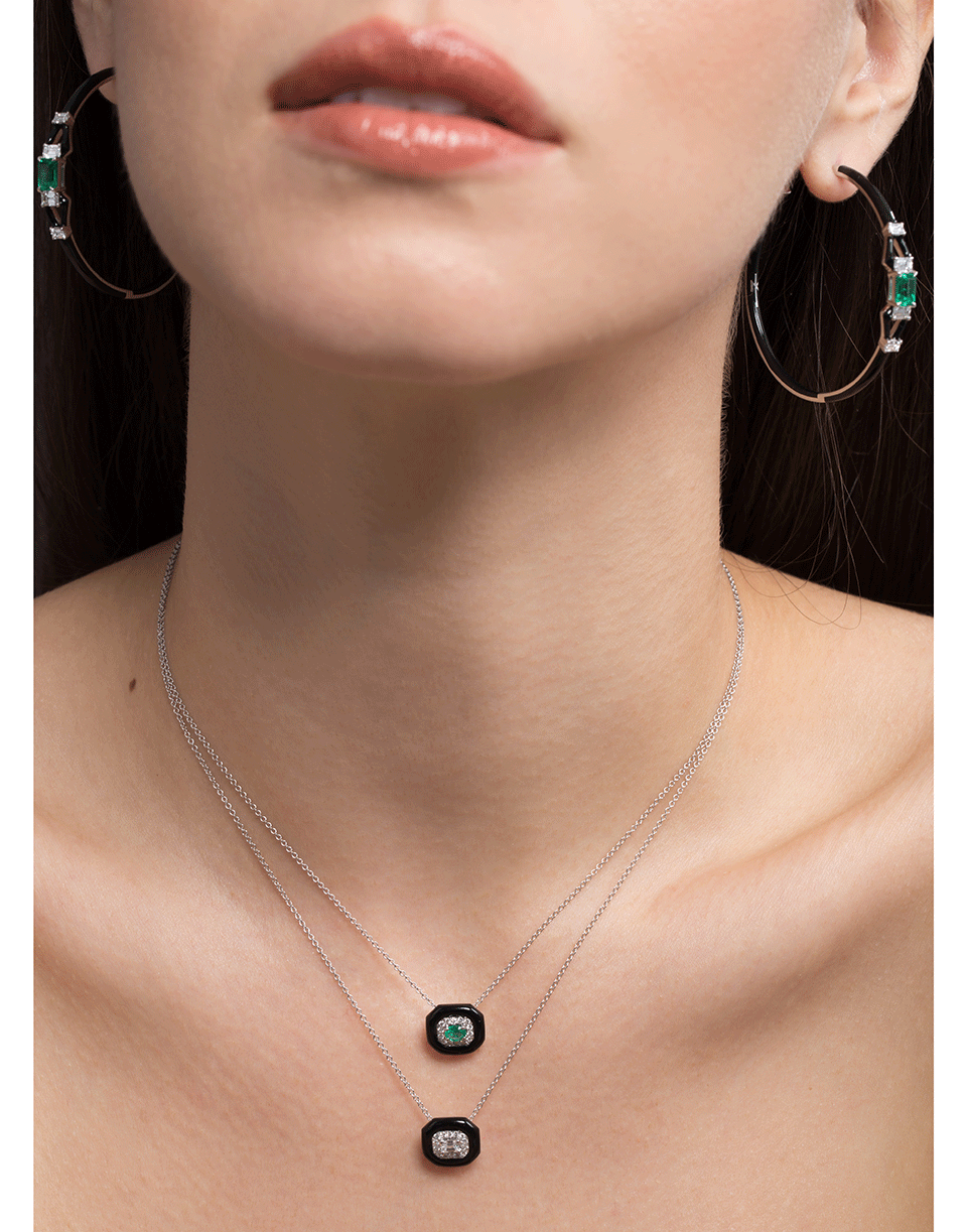 NIKOS KOULIS-Oui Diamond and Black Enamel Necklace-WHITE GOLD