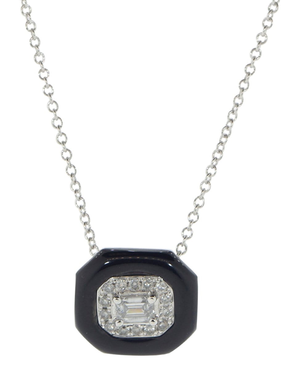 NIKOS KOULIS-Oui Diamond and Black Enamel Necklace-WHITE GOLD