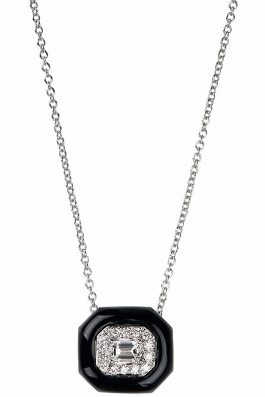 NIKOS KOULIS-Oui Diamond and Black Enamel Necklace-WHITE GOLD