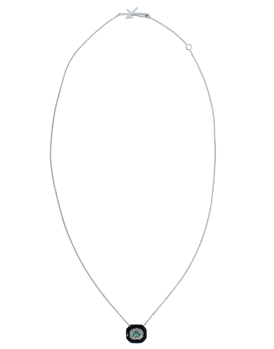 NIKOS KOULIS-Oui Emerald and Black Enamel Necklace-WHITE GOLD