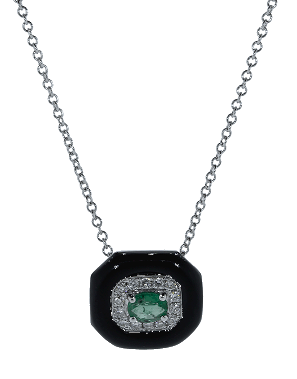 NIKOS KOULIS-Oui Emerald and Black Enamel Necklace-WHITE GOLD