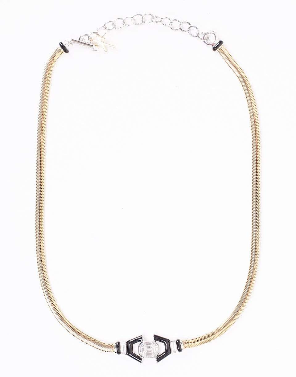 NIKOS KOULIS-Diamond and Black Enamel Necklace-YELLOW GOLD