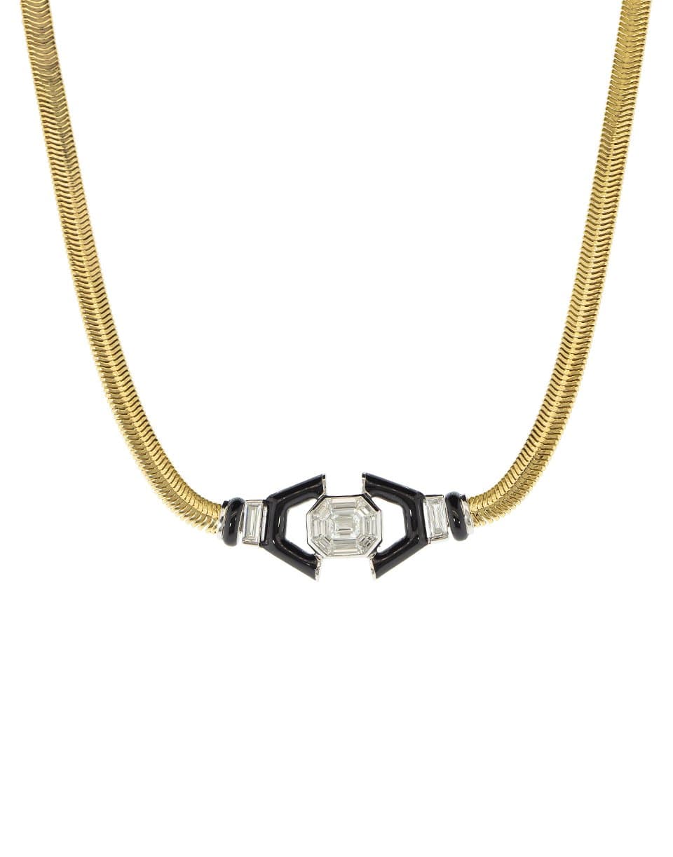 NIKOS KOULIS-Diamond and Black Enamel Necklace-YELLOW GOLD