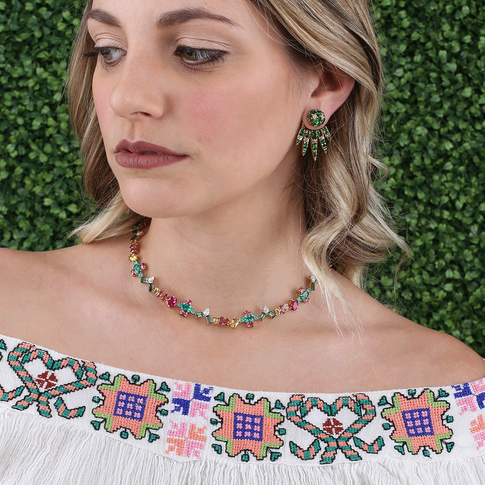 NIKOS KOULIS-Eden Mixed Gemstone Necklace-YELLOW GOLD