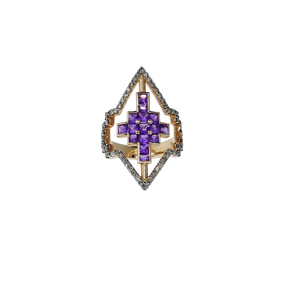 NIKOS KOULIS-Amethyst And Cognac Diamond V Ring-ROSE GOLD