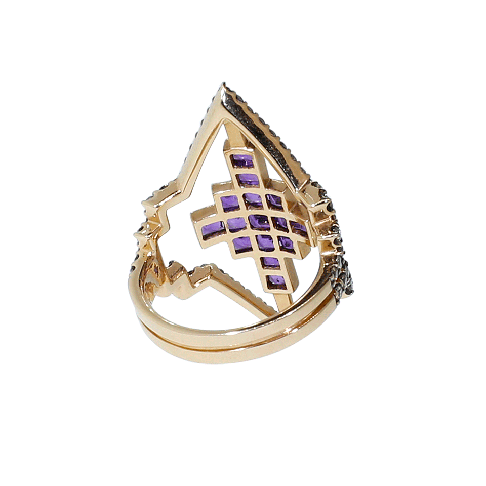 NIKOS KOULIS-Amethyst And Cognac Diamond V Ring-ROSE GOLD